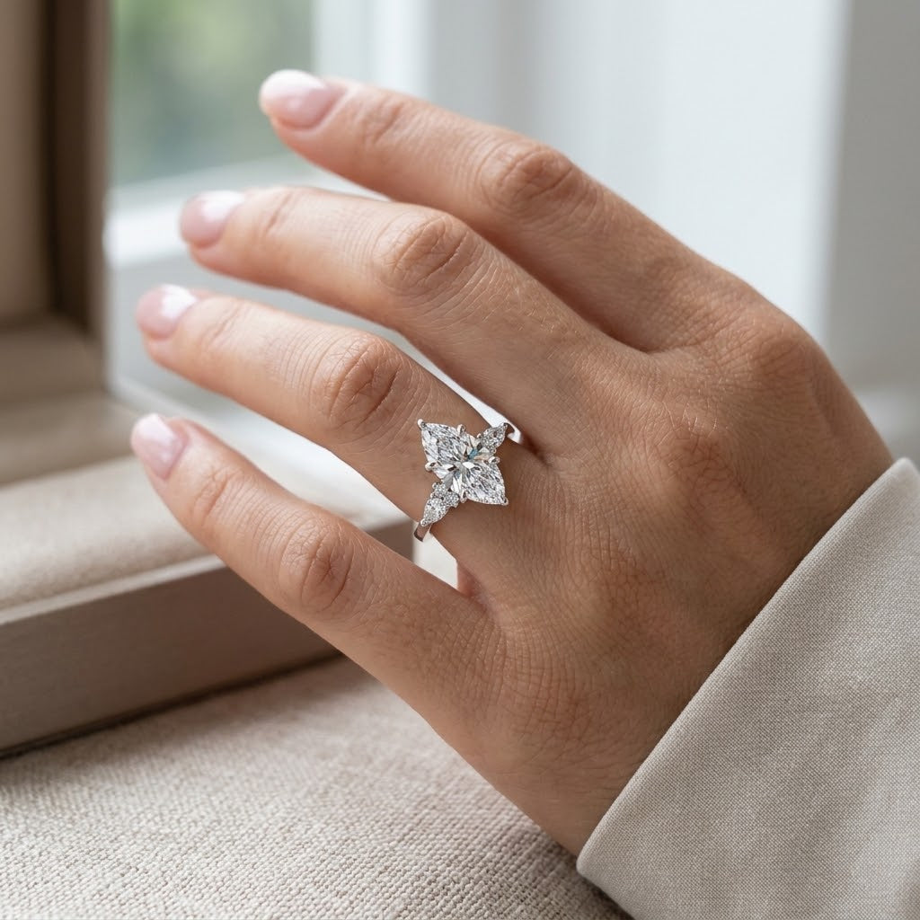 【#309】Sparkling Marquise Cut Moissanite Ring For Women, 925 Sterling Silver, D Color VVS1, With GRA Certificate, Elegant Marquise & Pear Cut Simulated Gemstone Engagement Ring, Daily Wear Jewellery Gift