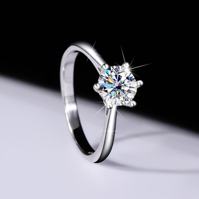 【#13】S925 Sterling Silver Moissanite Ring Classic Six-Prong Wedding Proposal Ring