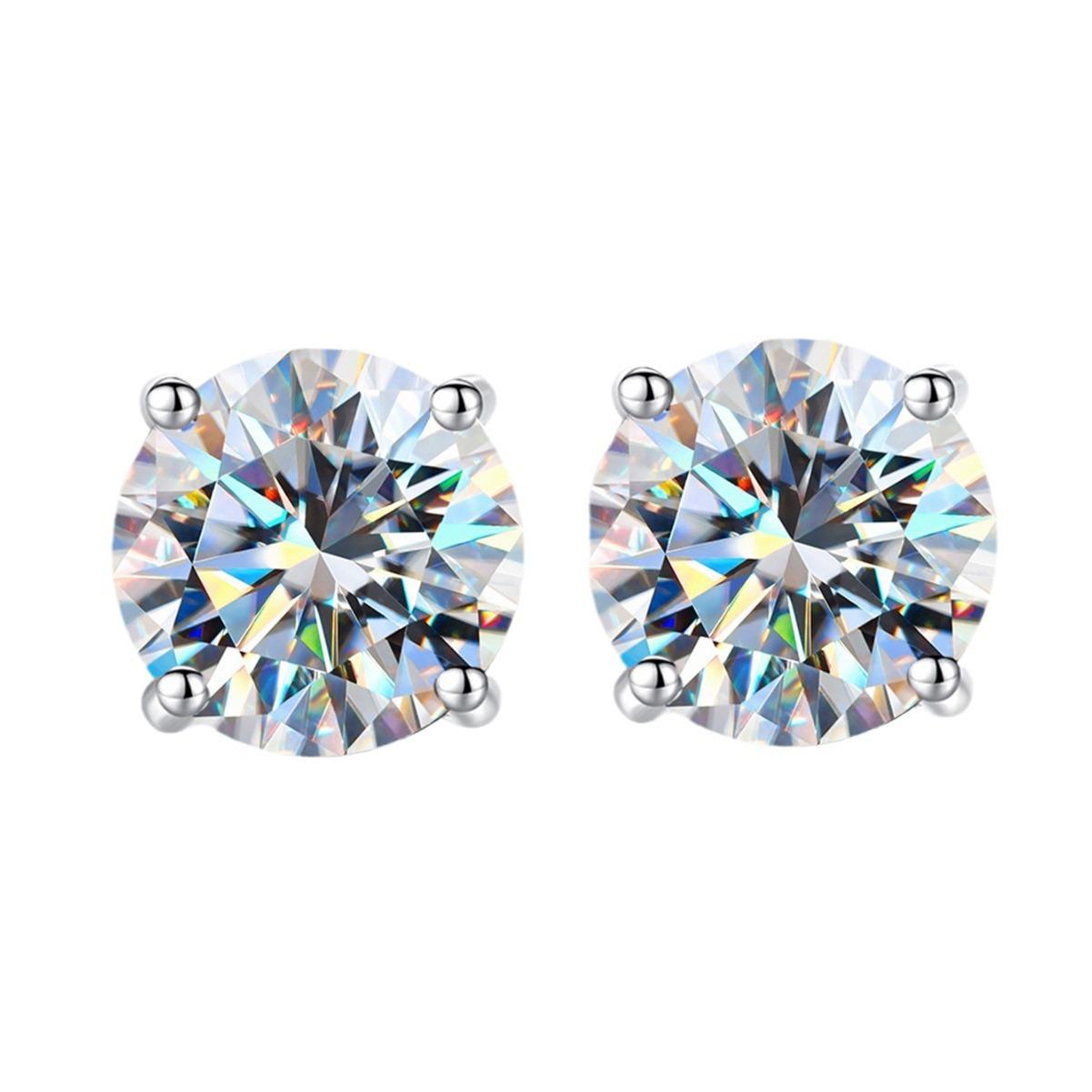 【#175】Four-Claw Moissanite Stud Earrings In 925 Sterling Silver