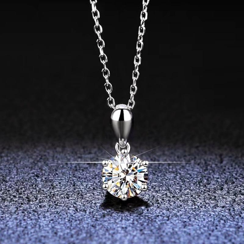 【#165】925 Sterling Silver Six-claw Crown Moissanite Pendant Necklace