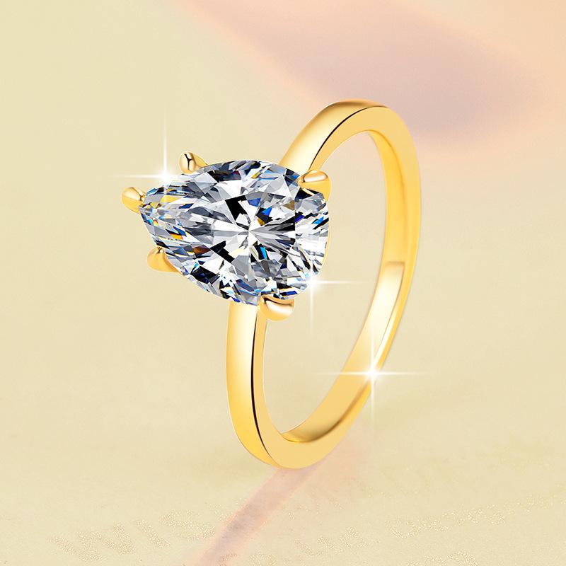 【#37】925 Sterling Silver Pear-Shaped Moissanite Ring