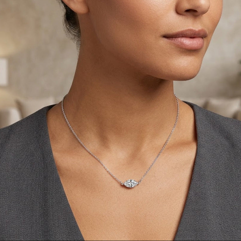 【#313】925 Sterling Silver Marquise Cut Moissanite Pendant Necklace for Women Elegant Sparkle Gemstone Collar Chain Jewelry Gift