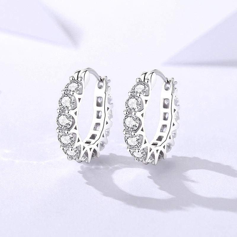 【T48】925 Sterling Silver Cubic Zirconia Hoop Earrings