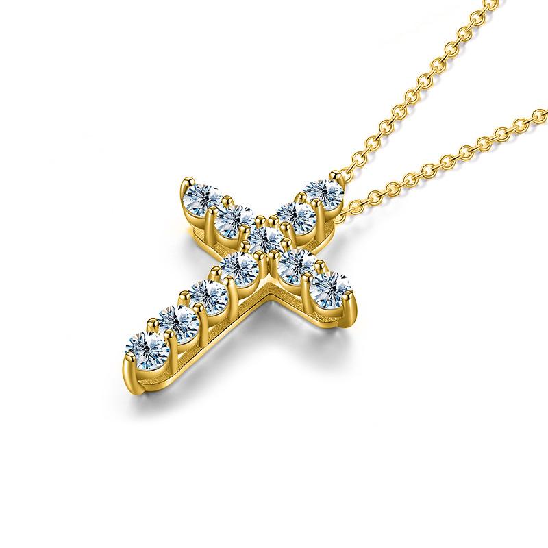 【#181】925 Sterling Silver Cross Moissanite Pendant Necklace