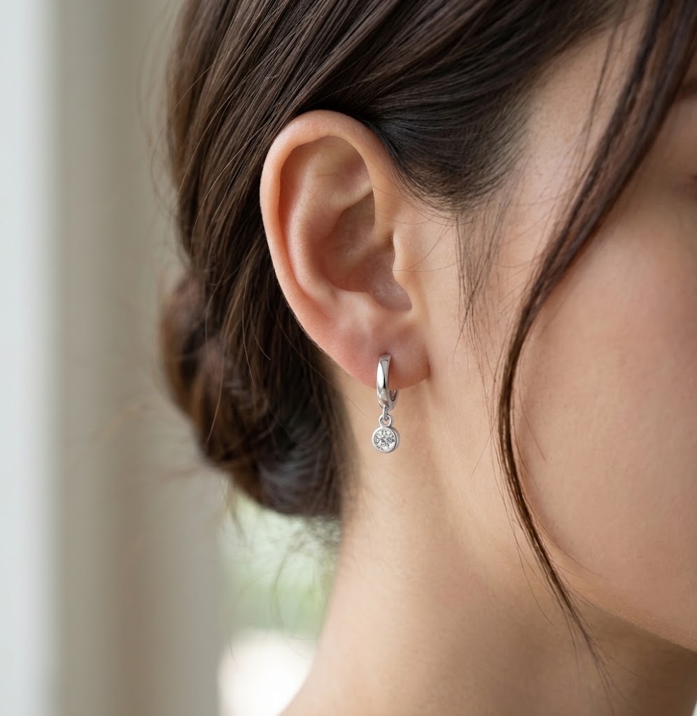 【#319】925 Sterling Silver Moissanite Dangle Earrings Round Sparkle Gemstone Huggie Hoops for Women Fine Jewelry Gift