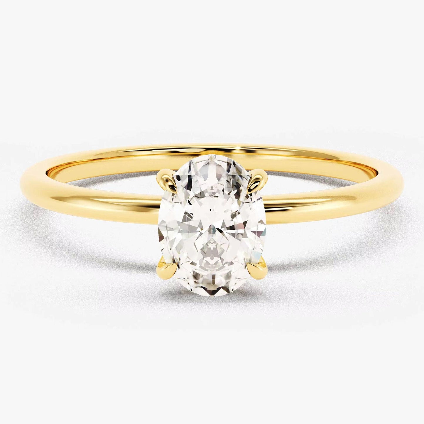 Four Claw Oval Solitaire Moissanite Ring For Engagement, Wedding And Giving Gift-Customizable Engraving