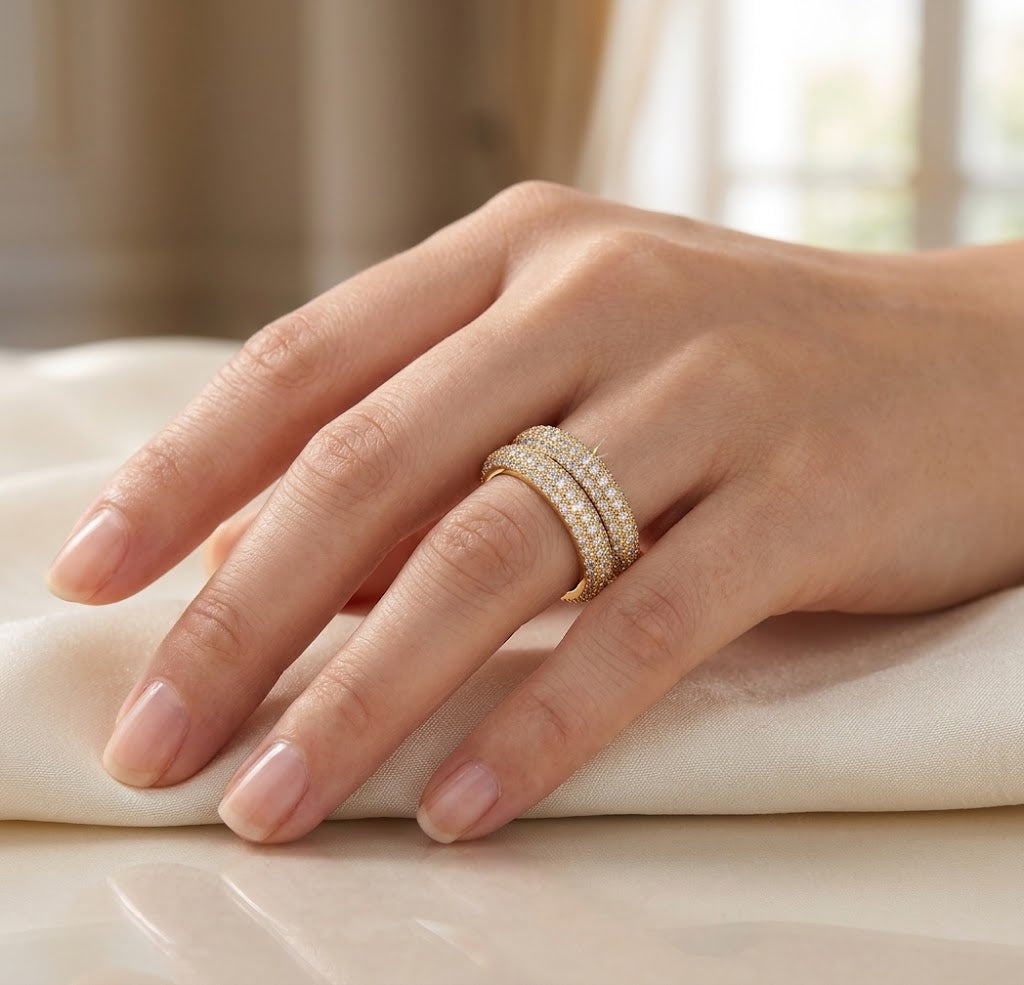 【#334】925 Sterling Silver Moissanite Ring Multi Row Pavé Sparkle Wedding Band Fine Jewelry Gift for Women