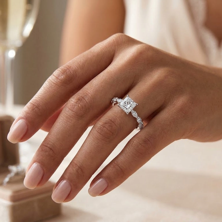 【#340】925 Sterling Silver Princess Cut Moissanite Ring Square Sparkling Engagement Promise Rings Fine Jewelry for Women Gift
