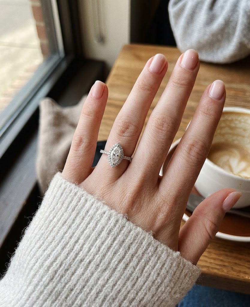 【#41】Marquise Cut Moissanite Engagement Ring for Women, 1CT  Lab Diamond Halo Ring, 925 Sterling Silver Promise Ring, Anniversary Gift for Her