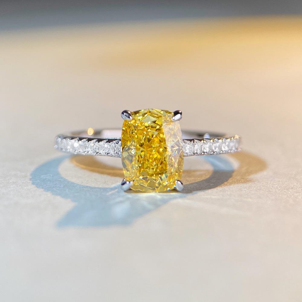 【T51】925 Sterling Silver 2CT Yellow Radiant Cut Cubic Zirconia Ring