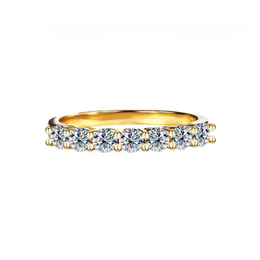 【#199】925 Sterling Silver 18K Gold Plated Seven Stone Setting Moisssanite RIng