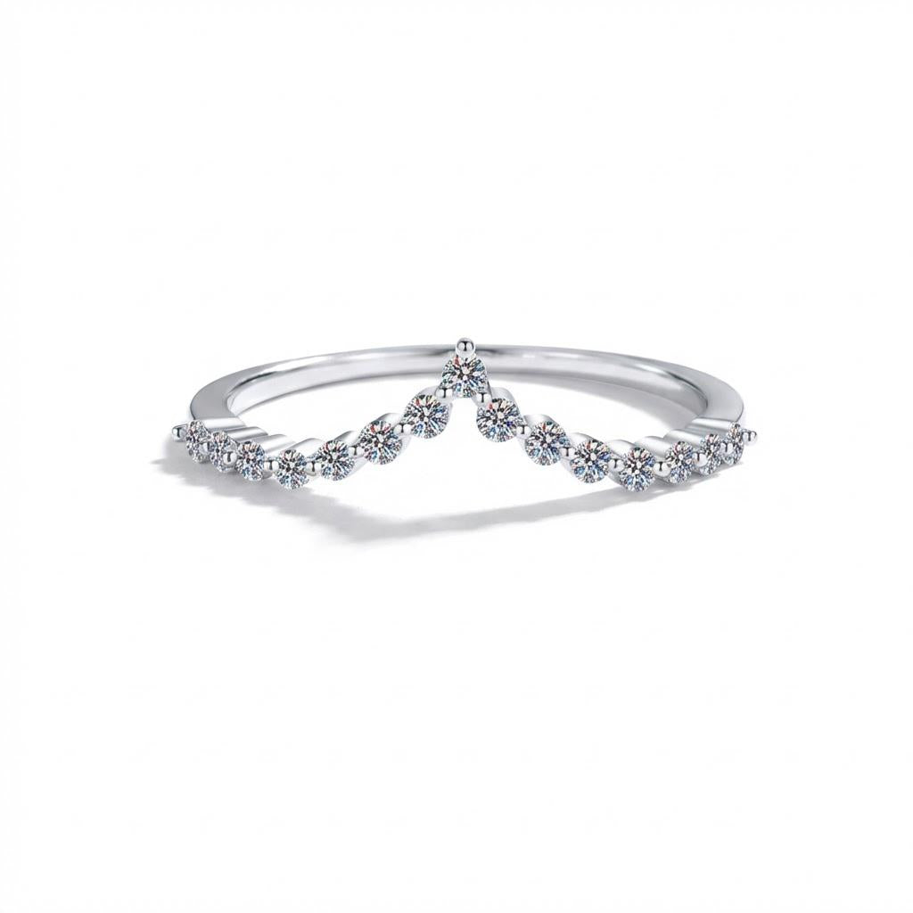 【New Arrival #10】S925 Sterling Silver V-Shape Moissanite Ring for Women Sparkling Round Cut Moissanite Wedding Band Stackable Promise Ring Jewelry Gift