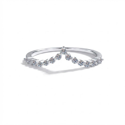 【New Arrival #10】S925 Sterling Silver V-Shape Moissanite Ring for Women Sparkling Round Cut Moissanite Wedding Band Stackable Promise Ring Jewelry Gift