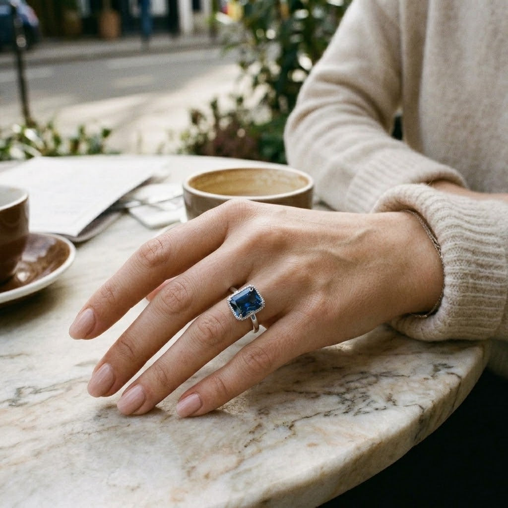 【H3】Radiant Cut Deep Blue 4ct Moissanite Engagement Ring for Women, 925 Sterling Silver Hidden Halo Wedding Band, Anniversary Gift