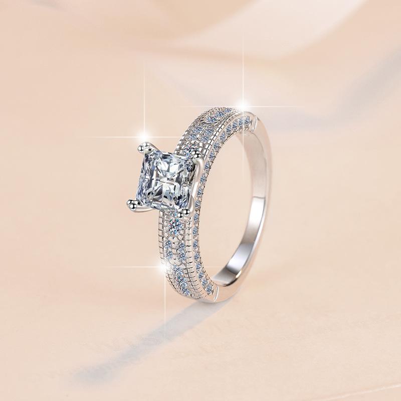 925 Sterling Silver 1.2CT Princess Cut Moissanite Ring For Engagement, Wedding  And Anniversary-Customizable Engraving