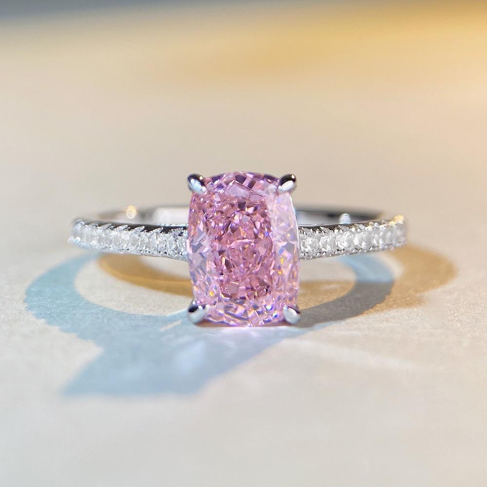 【T51】925 Sterling Silver 2CT Yellow Radiant Cut Cubic Zirconia Ring