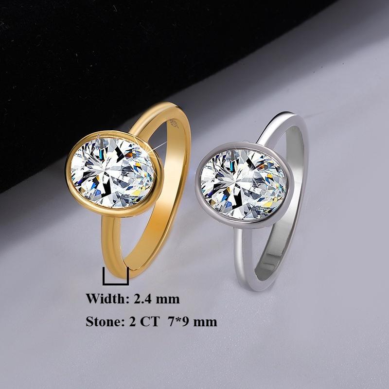 【#79】925 Sterling Silver 2CT Bezel Setting Oval Synthetic Moissanite Ring
