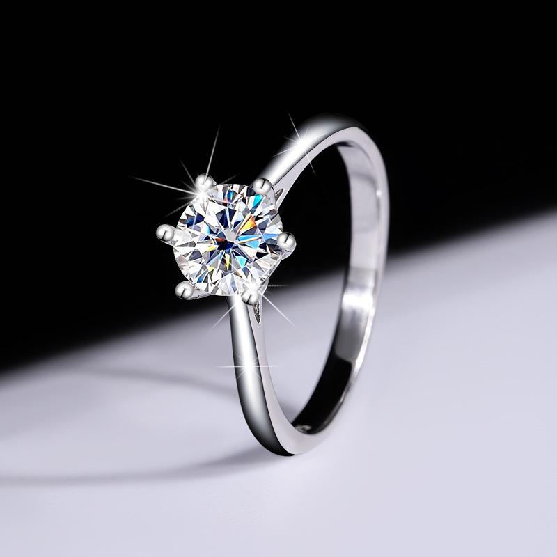 【#13】S925 Sterling Silver Moissanite Ring Classic Six-Prong Wedding Proposal Ring