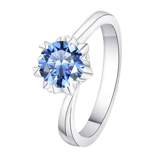 【E2】Twisted Band Blue Moissanite Ring In 925 Sterling Silver-Customizable Engraving