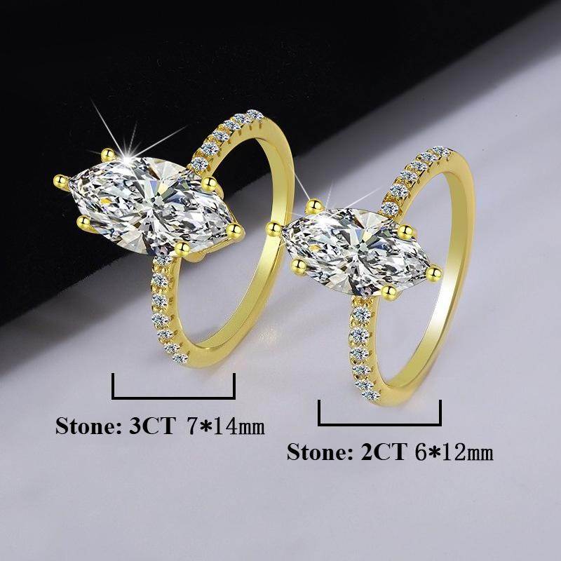 【#110】925 Sterling Silver 2/3CT Marquise Cut Synthetic Moissanite Ring