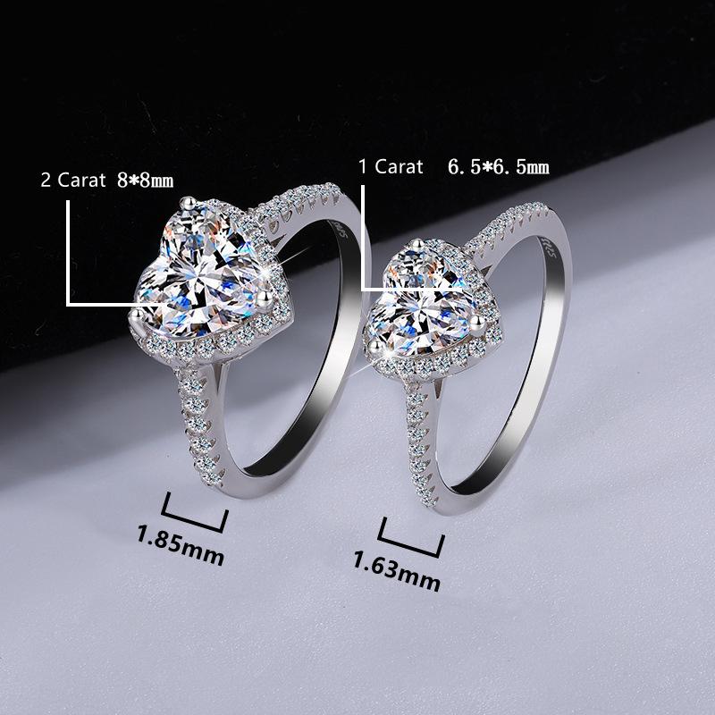 【New Arrival #8】Romantic 925 Sterling Silver Heart Cut Moissanite Ring, 1CT/2CT Sparkling Moissanite Halo Engagement Ring for Women, Anniversary Promise Jewelry with GRA Certificate