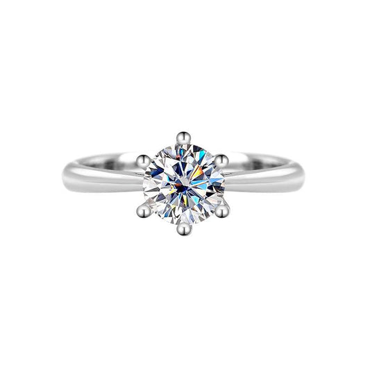 【#13】S925 Sterling Silver Moissanite Ring Classic Six-Prong Wedding Proposal Ring