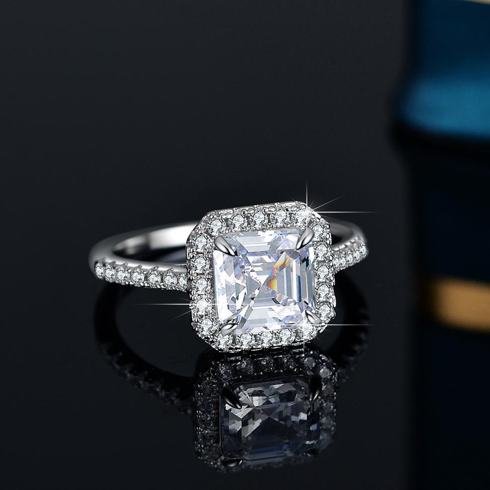 【#87】925 Sterling Silver 3CT Asscher Cut Moissanite Ring