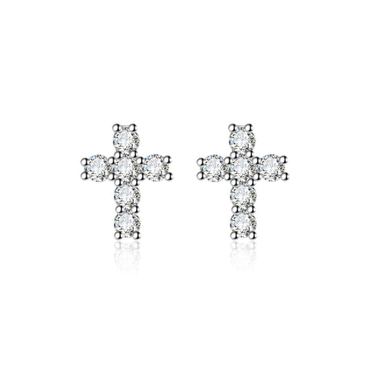 【#180】925 Sterling Silver Moissanite Cross Stud Earrings