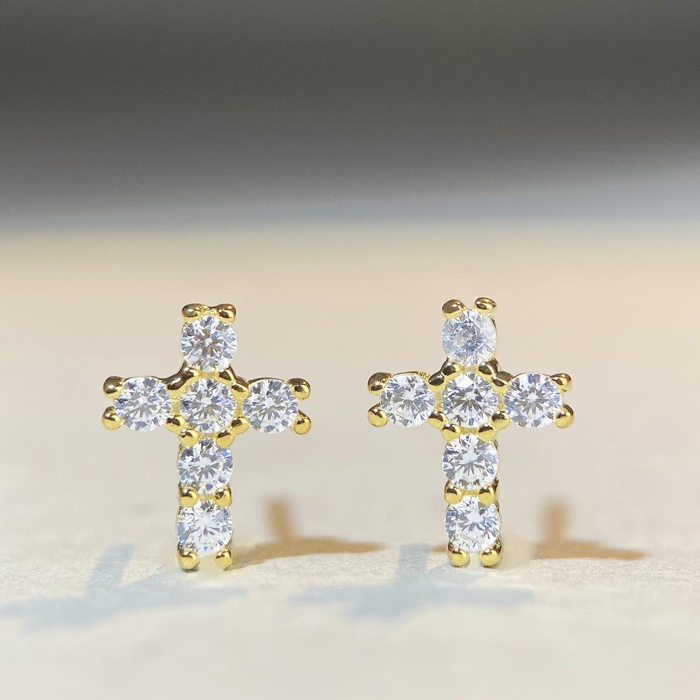 【#180】925 Sterling Silver Moissanite Cross Stud Earrings