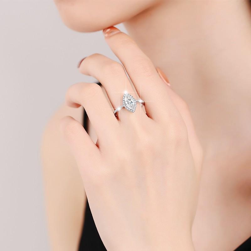 【#41】925 Sterling Silver Marquise Cut 1CT Synthetic Moissanite Ring