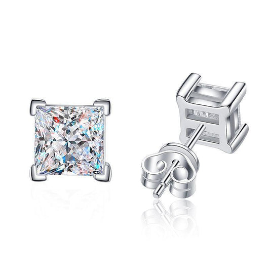【New Arrival T6】Genuine S925 Sterling Silver Princess Cut Moissanite Stud Earrings for Women Men | Shiny Cubic Zirconia Hypoallergenic Jewelry Gift