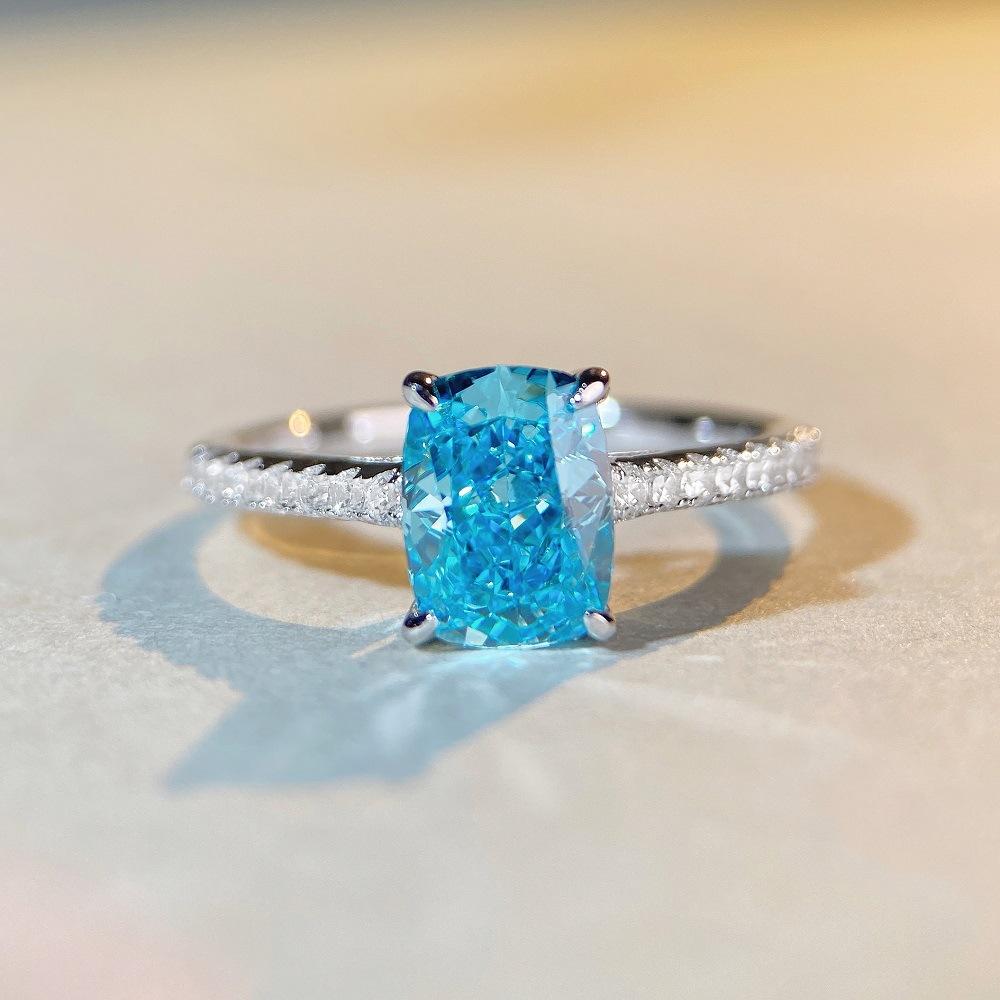 【T51】925 Sterling Silver 2CT Yellow Radiant Cut Cubic Zirconia Ring