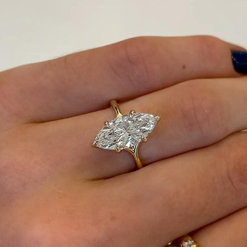 【T7】925 Sterling Silver 3CT Marquise Cut CZ Ring