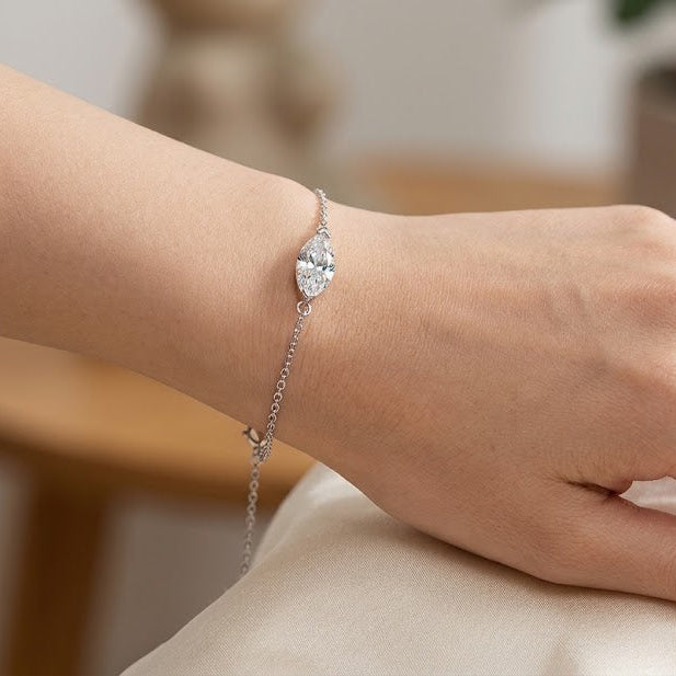 【#318】925 Sterling Silver 1ct  Marquise Cut Moissanite Bracelet for Women Sparkle Gemstone Adjustable Chain Jewelry Gift