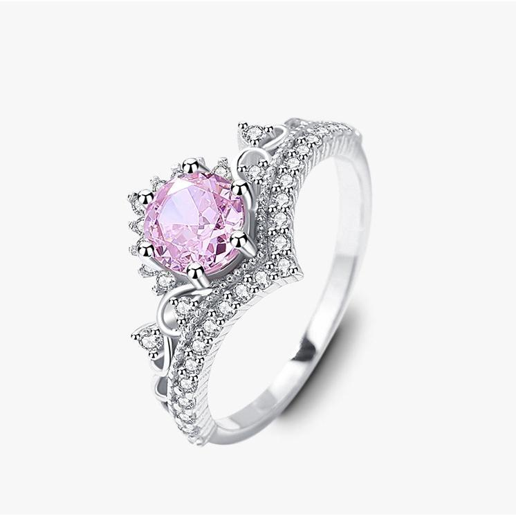 925 Sterling Silver Crown Ring with Pink Ice Flower Cut Zircon2