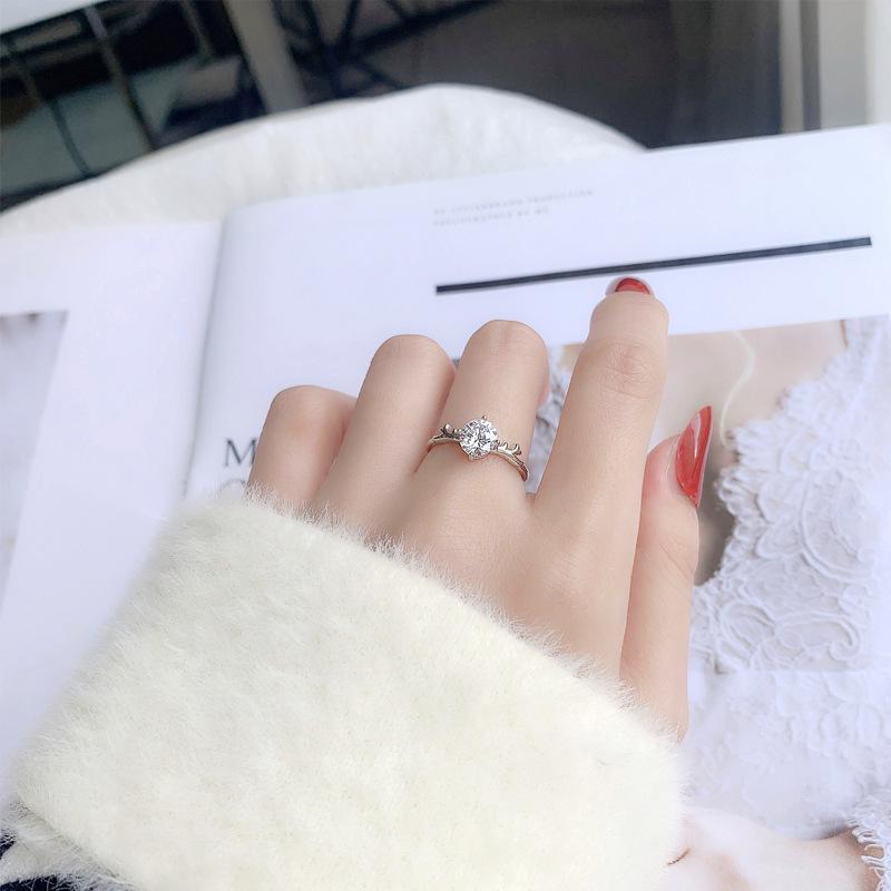 Moissanite Open Ring 925 Sterling Silver Korean Style Mori Antlers Women's Christmas Gift4