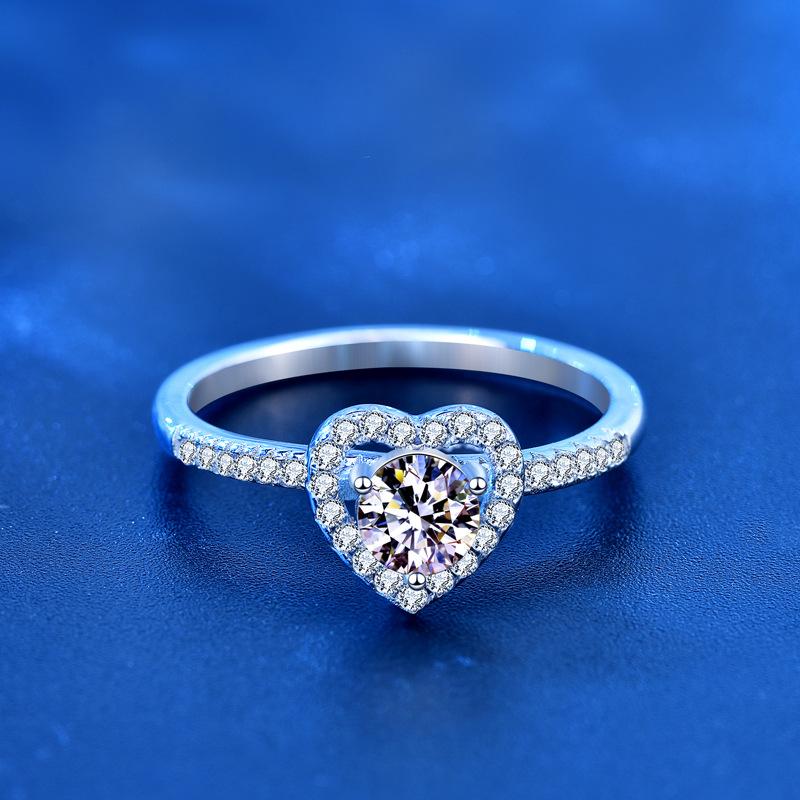 Elegant 925 Sterling Silver Moissanite Ring for Women, All-Match Silver Jewelry with Sweet Loving Heart Design1