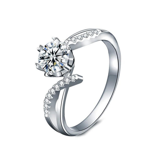 Elegant 925 Sterling Silver Moissanite Ring with Six-Claw Setting and Twisted Arm Design for Women, featuring Eight Hearts and Eight Arrows Cut Simulation Diamond3