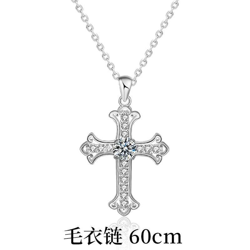 Elegant 925 Sterling Silver Moissanite Cross Pendant Necklace7