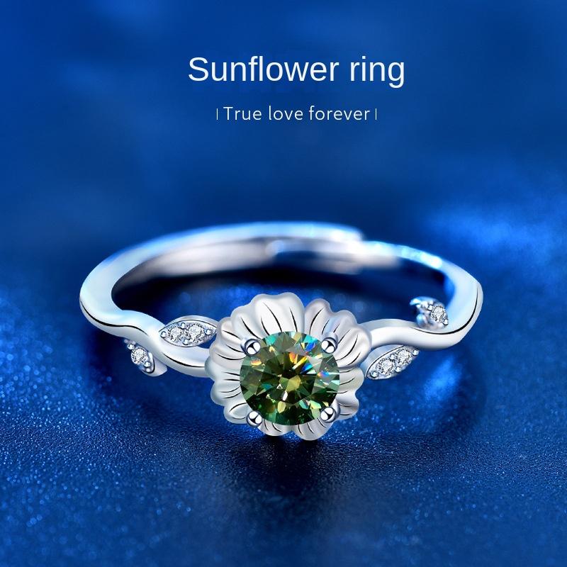 925 Sterling Silver Sunflower Ring with Green Moissanite3
