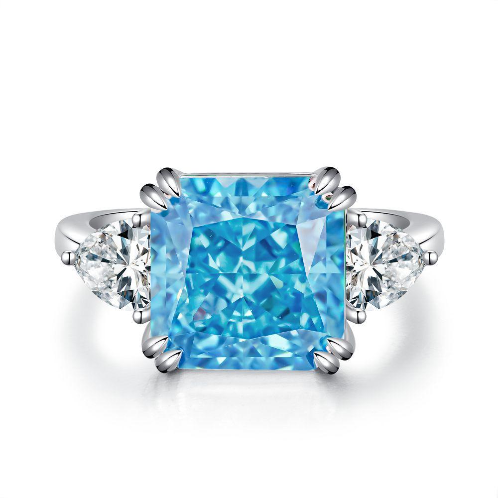 925 Sterling Silver 5CT Zircon Square Ice Flower Cut High Carbon Diamond Ring3
