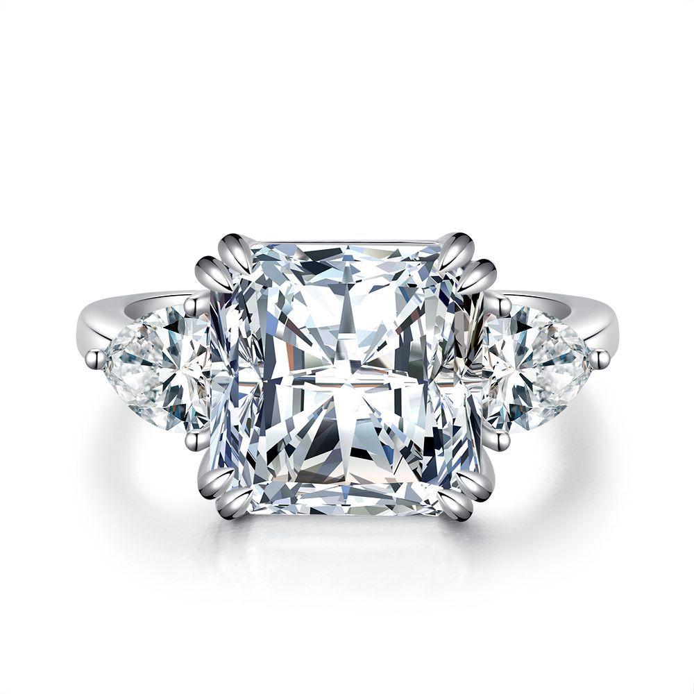 925 Sterling Silver 5CT Zircon Square Ice Flower Cut High Carbon Diamond Ring1