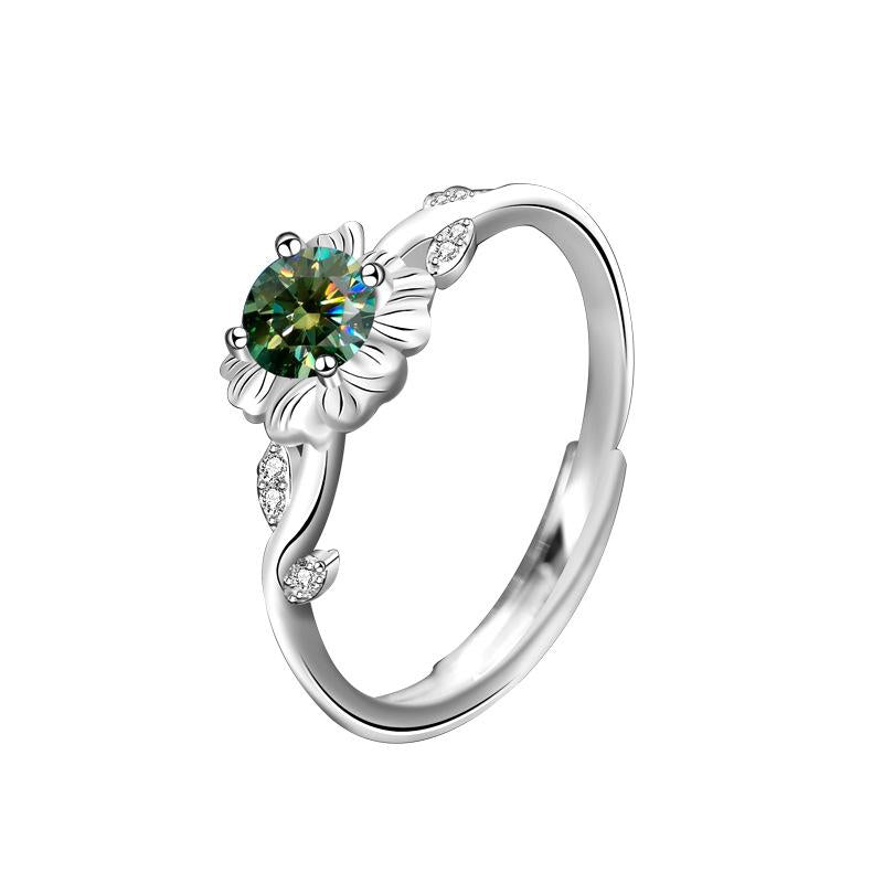 925 Sterling Silver Sunflower Ring with Green Moissanite5