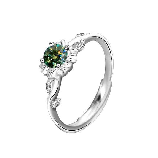 925 Sterling Silver Sunflower Ring with Green Moissanite5