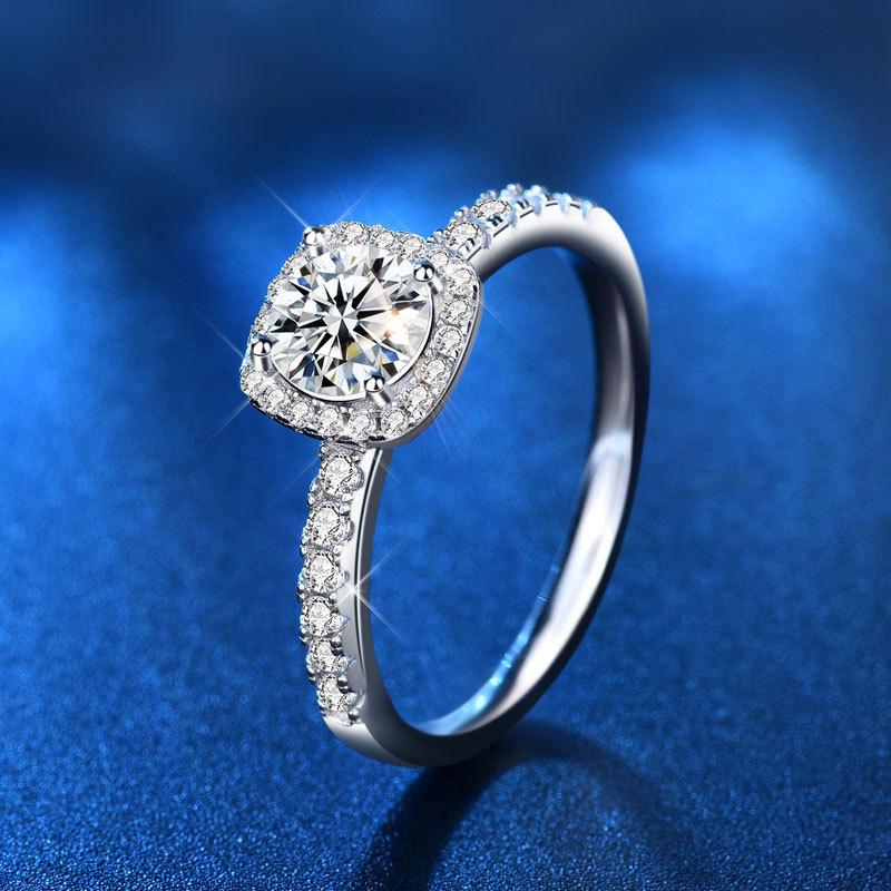 Elegant 925 Sterling Silver Moissanite Diamond Square Ring Simple Wedding Jewelry1