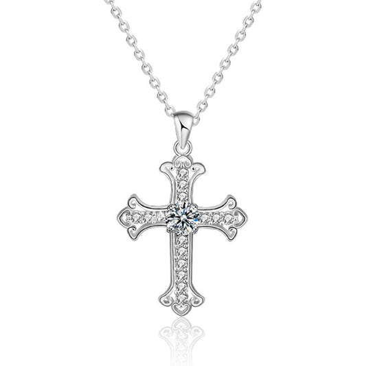 Elegant 925 Sterling Silver Moissanite Cross Pendant Necklace0