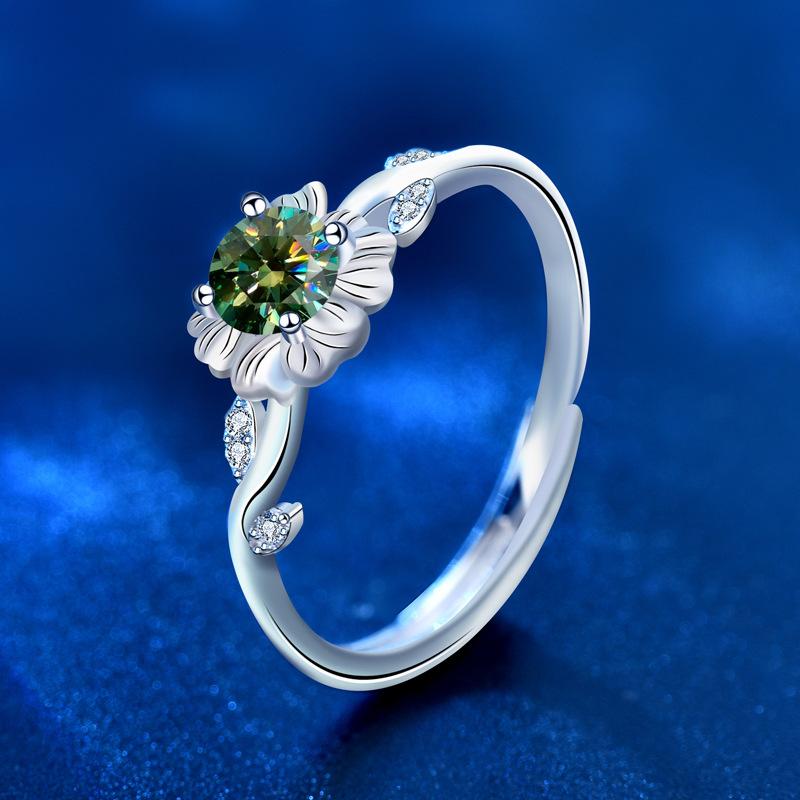 925 Sterling Silver Sunflower Ring with Green Moissanite4