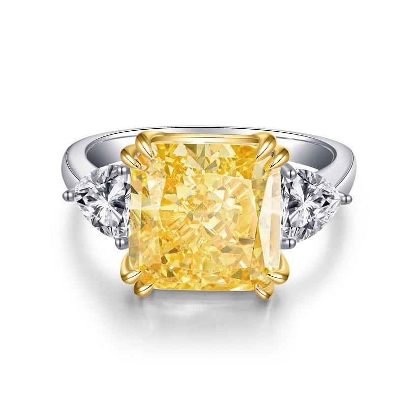925 Sterling Silver 5CT Zircon Square Ice Flower Cut High Carbon Diamond Ring2