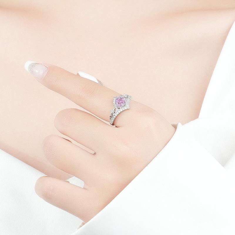 925 Sterling Silver Crown Ring with Pink Ice Flower Cut Zircon3