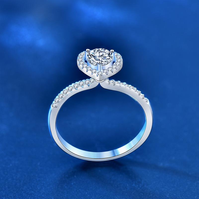 Elegant 925 Sterling Silver Moissanite Ring for Women, All-Match Silver Jewelry with Sweet Loving Heart Design2